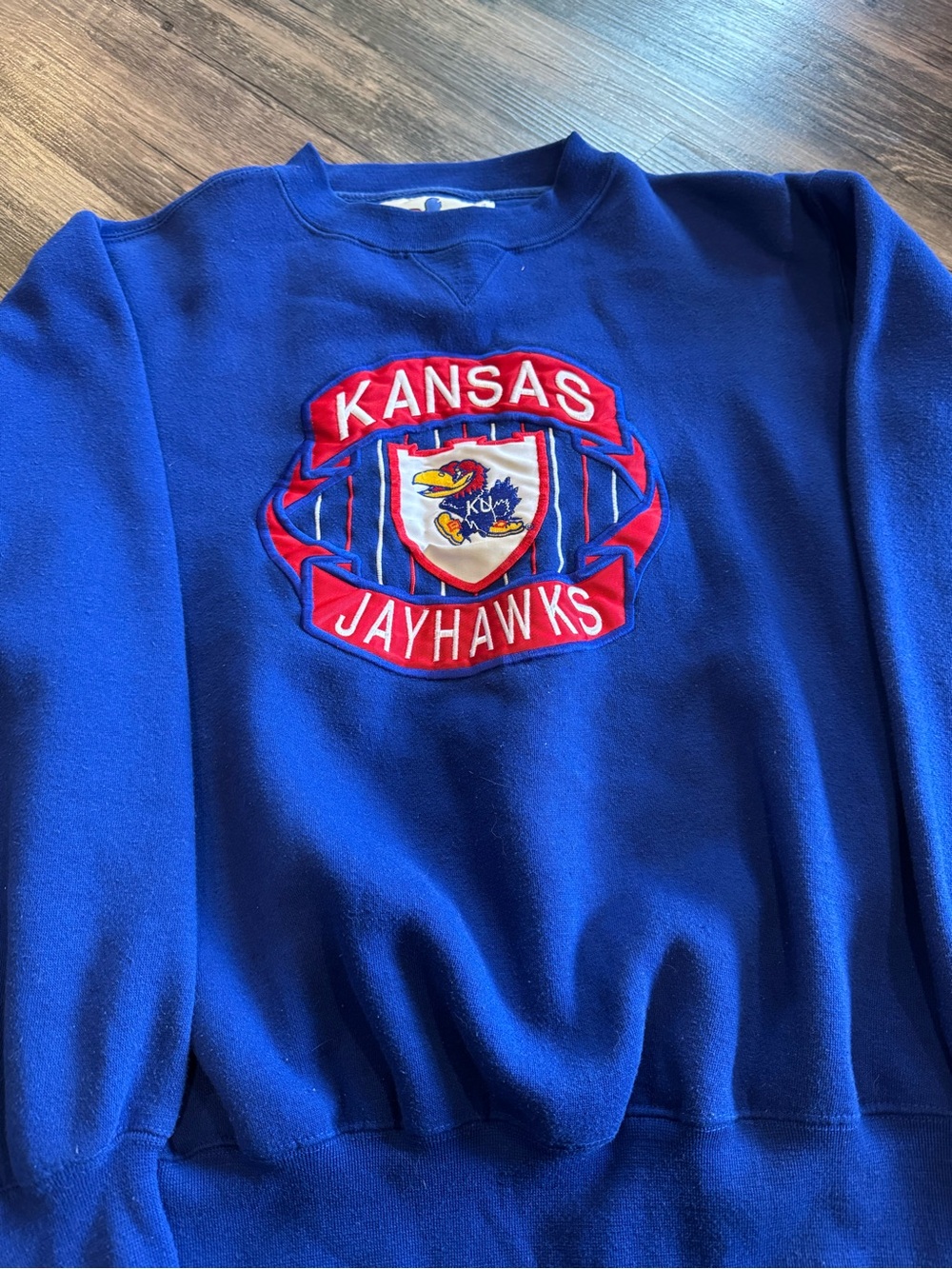 Vintage Embroidered Kansas Jayhawks Blue Crewneck College Size M - Picture 3 of 7